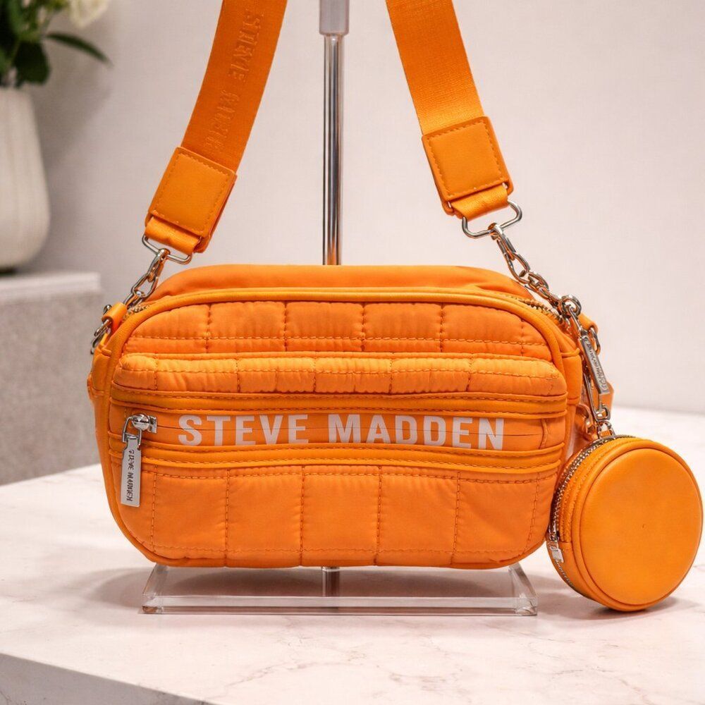 Steve Madden Orange Quilted Crossbody Bag w/ Coin Purse Adjustable Strap